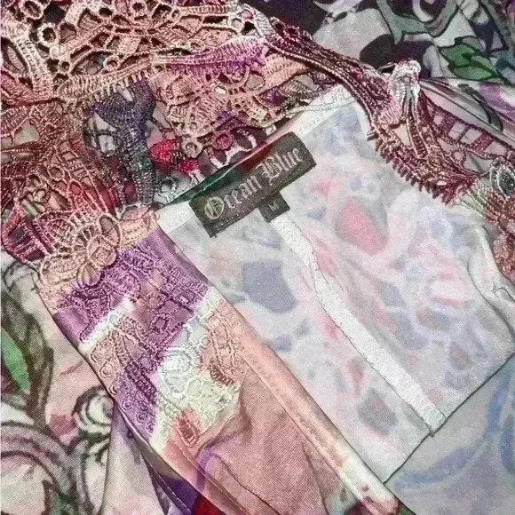 Ocean Blue Y2K Pink and Crystal Embellished Traditional Tattoo Print Dress Med - Picture 8 of 8